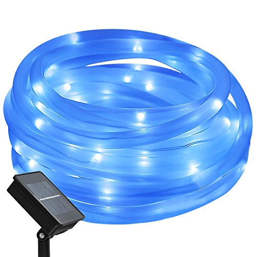 BXROIU Solar Rope Lights 100 LEDs String Lights Starry Fairy Lights,33 ft/10meter Waterproof Outdoor Tube for Patio, Garden, Party(Blue)