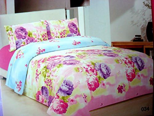 TWB Home 4 Piece Floral Printed Bed Sheets Set Egyptian Comfort 1800 Count- Flat Sheet, Fitted Sheet, 2 Pillow Cases, Pink Floral-034, King Size