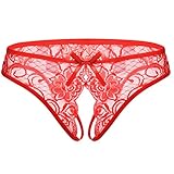 Deksias Women's Sexy Lace Underwear Open Crotch Thong Lingerie Panties (red)
