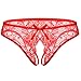 Deksias Women's Sexy Lace Underwear Open Crotch Thong Lingerie Panties (red)