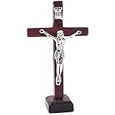 Essivox Wooden Cross Crucifix with Stand, Religious Christian Wall and Table Decor, Catholic Church Home Prayer Ornament