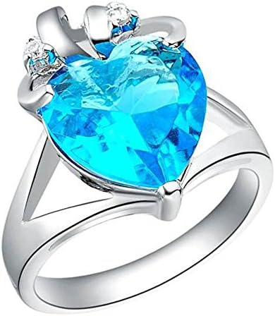 White Gold Plated Ring for Girls Womens Ring Blue Crystal Strawberry Heart Ring