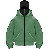 Boys Zip Up Hoodies Jacket Balaclava Hoodie with Face Mask Built in, Kids Long Sleeve Sweatshirt Fashion Y2k Clothes