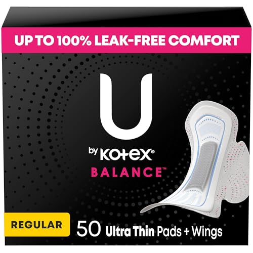 U by Kotex Balance Ultra Thin Pads with Wings, Regular Absorbency, 50 Count (Pa…