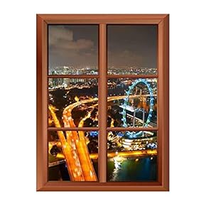 Wall26 Removable Wall Sticker/Wall Mural - Aerial View of Singapore with Singapore Flyer in The Right Corner - Creative Window View Vinyl Sticker - 24"x32"