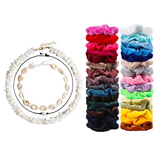 image for R HORSE 33 Pcs Shell Chokers Velvet Hair Scrunchies Set Shell Choker N