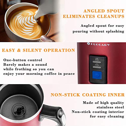 Huogary Milk Frother, Electric Milk Steamer for Hot and Cold Milk,Stainless Steel Milk Warmer,Silent Operation and Non-Stick Interior