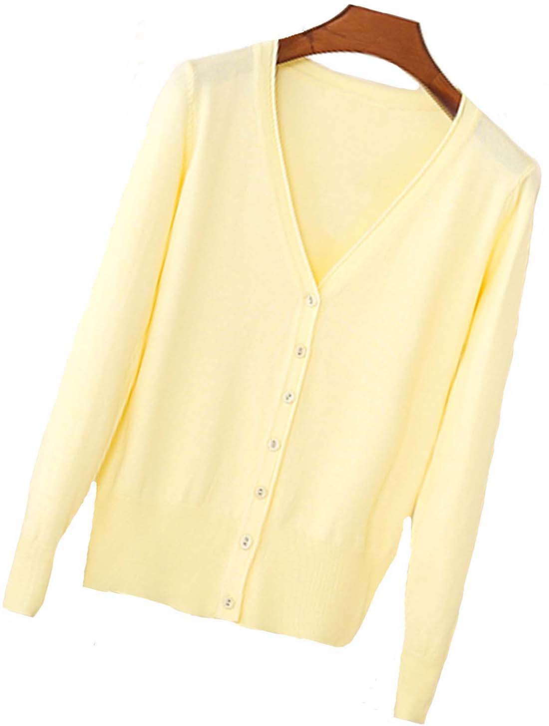 Women's V-Neck Button Down Long Sleeve Basic Knit Cardigan Sweater