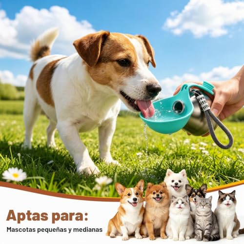LTFIOON Portable Dog Drinker, 285ml Stainless Steel Dog Water Bottle, Anti-Leak Bottle with Foldable Silicone Bowl, Portable Water Bottle for Walking, Traveling and Camping