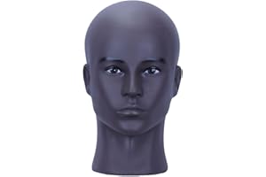 HAIRWAY Male Bald Mannequin Head Professional Cosmetology Face Makeup Doll Head for Wig Making Display Hats Eyeglasses Wig Head with T Pins (Black 22.5 Inch)