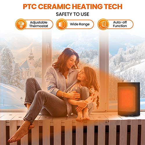 AMBOTHER Space Heater 750W / 1500W Portable Electric Heater Fan with Overheating Protection, Auto Off Function, Adjustable Thermostat, PTC Heating Element for Indoor, Office, Home