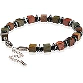 Casvia original beaded bracelets for men Picasso jasper mens bracelet with hematite and black onyx spacers stainless steel adjustable chain Handmade Viking style Great for yourself or friends