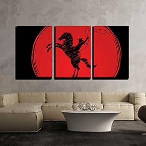 Vector Silhouette Cowboy on Bucking Horse with Lasso x3 Panels