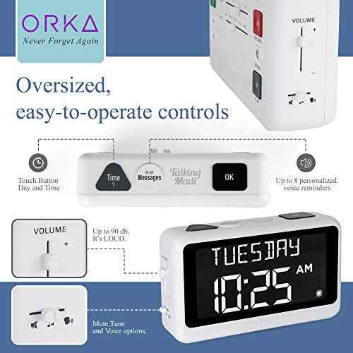 ORKA Talking Clock. Voice Recordable Medication Pill Reminder. Talking