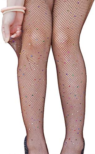 Women’s Mesh Stockings High Waist Fishnets Colorful Sparkle Rhinestone Tights
