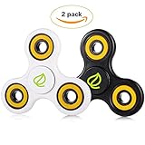 Exgreem NEW 2017 DIRT RESISTANT EDC Tri-Spinner Fidget Toy Smooth Surface Finish Ultra Durable 2-3 Min Spins Non-3D printed (two pack) ((White&Black)Yellow)