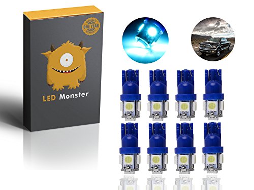 LED Monster 8-Pack Ice Blue 5SMD LED Bulbs 194 168 T10 2825 Marker Lights Motor Interior Dome Parking Side Turn Signal Dashboard License Number Plate Light Bulbs Lamp (8, Ice Blue)