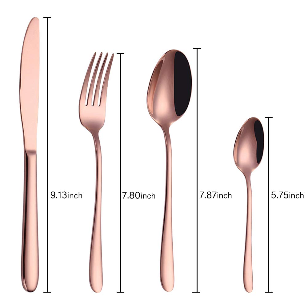 PHILIPALA besteck Edelstahl 4-teiling Utensilienset Geschirr Tafelmesser Esslöffel Gabel Dessertlöffel，Besteck set für die reisende Camping-Roségold