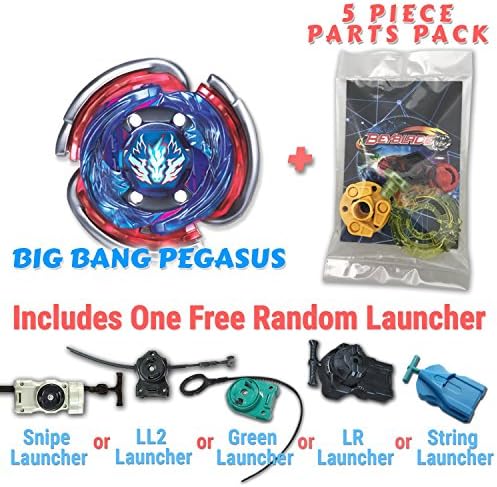 Big Bang Cosmic Pegasus BB-105 Beyblade Starter Set Includes Free Gifts - 1 Launcher, 1 Random Stats Card, &amp; 5 Piece Beyblade Parts Pack - All from Metal Fusion, Metal Fury, &amp; Metal Masters Series