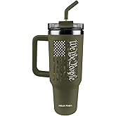 Kerusso Hold Fast, Patriotic Flag Design, Green 40 Ounce Lidded Stainless Steel Travel Tumbler with Straw, We The People