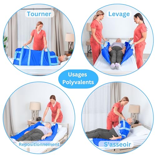 EYRA Slide Sheet 122 x 102 cm with 8 Handles – Reusable and Washable Transfer & Positioning Aid Sheet for the Elderly, Bedridden Patients and Disabled – Supports Up to 180 kg