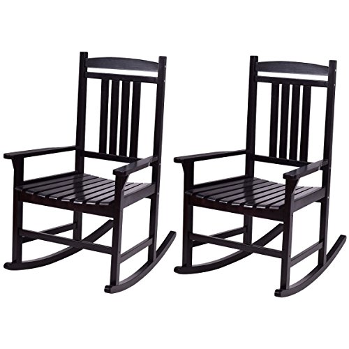 Giantex Set of 2 Wood Rocking Chair Outdoor Indoor Patio Porch Rocker for Porch, Patio, Living Room, Black