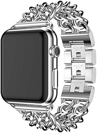 For Apple Watch Bands, Ramida Stainless Steel Double Cowboy Chain Metal Apple Watch Band 42mm Replacement Bracelet For Apple Watch Series 1 Series 2 Series 3 All Edition (Silver)