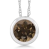Gem Stone King 14K White Gold Brown Smoky Quartz Pendant Necklace For Women (0.46 Cttw, Gemstone, Round 5MM, with 18 Inch Chain)
