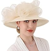 DRESHOW Lady Derby Dress Church Bowler Cloche Hat Bowknot Organza Bridal Cap for Wedding