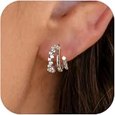 BLUEELM Gold Stud Earrings for Women, Dainty Triple Huggie Earrings 14K Gold Plated Small Hoop Earrings for Women Trendy Cute Hypoallergenic Stud Earrings Unique Double Hoops Waterproof Gold Jewelry