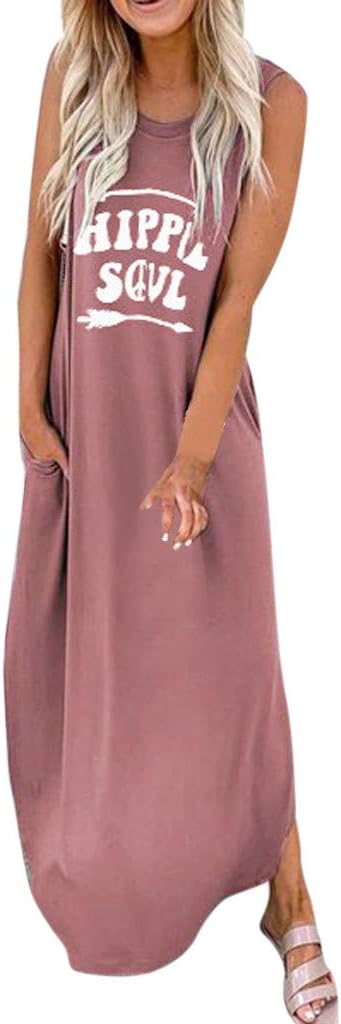 NANTE Top Loose Women's Dress Hippie Soul Print Length Dresses O-Neck Sleeveless Skirt Ladies Gown Long Maxi Dress Sundress