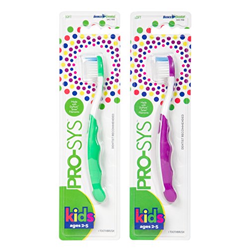 PRO-SYS Kids Toothbrush (Colorful 2-Pack) - Made with Soft DuPont Tynex Bristles (Ages 2-5 for Toddlers and Young Children)