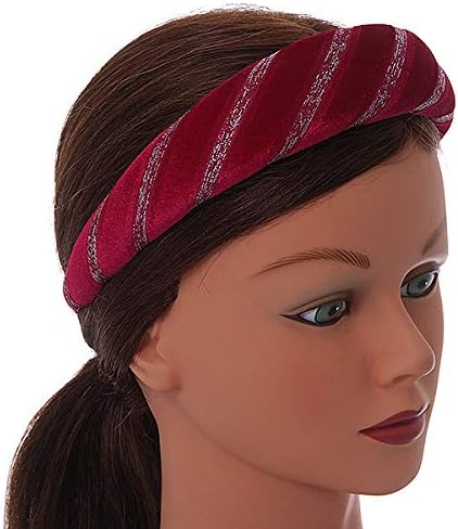 Retro Thicken Padded Velvet Glitter Stripes Wide Chunky Hair Band/Headband/Alice Band in Fuchsia - Image 4
