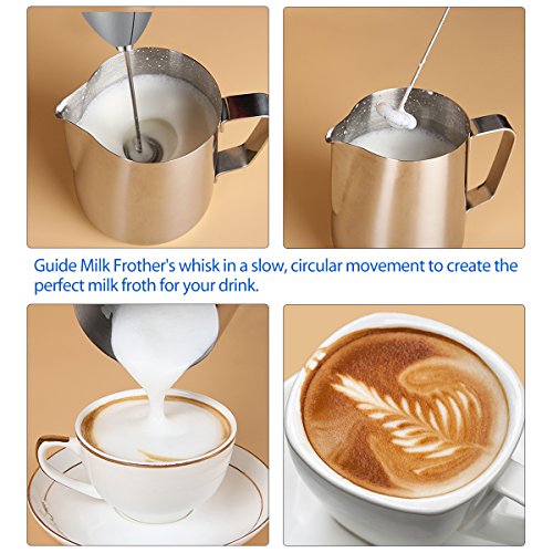 SIMPLETASTE HandHeld Milk Frother Battery Operated Electric Foam Maker, Drink Mixer with Stainless Steel Whisk and Stand for Cappuccinos, Bulletproof Coffee, Latte [Upgrade Version] Grey - Thumbnail 4