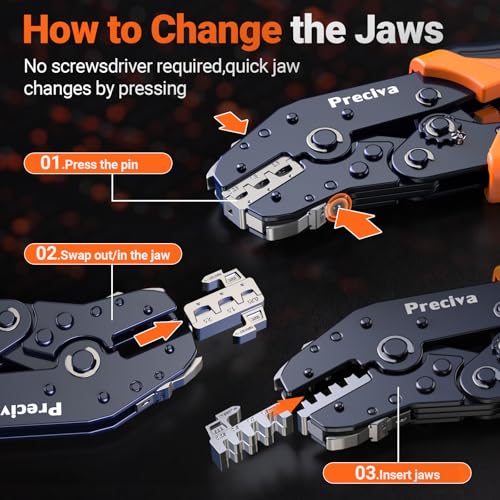 6 Piece Crimping Tool Set, Preciva Crimping Pliers with Carry Case with Quick Release Jaws Suitable for Insulated/DuPont/Blanke/Waterproof/Pipe/Photovoltaic Clamps