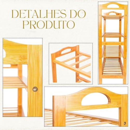 Sapateira Orgazinadora Quatro Andares Bambu Reforçada Quarto Hall de Entrada Premium