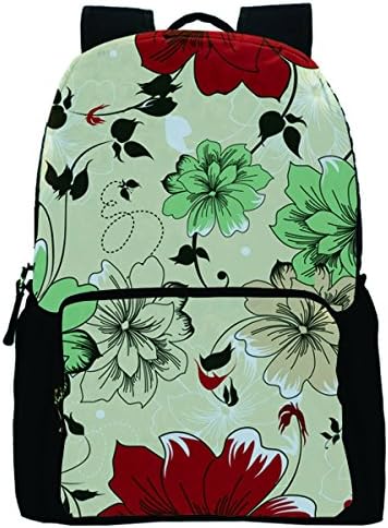 Datomarry Simple Floral Pattern Beige Cute 16 Inch Laptop Backpack Bag for Women Girls