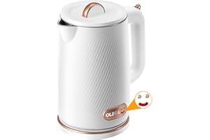 OLEGA Electric Kettle - 1500W Electric Tea Kettle 1.8L Stainless Steel Inner Electric Kettles for Boiling Water Auto Shut Off Boil-Dry Protection Electric Water Kettle for Coffee Tea White