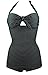 Cocoship 50s Retro Polka Dot Black Navy Blue Vintage One Piece Monokinis Halter Swimsuit(FBA)