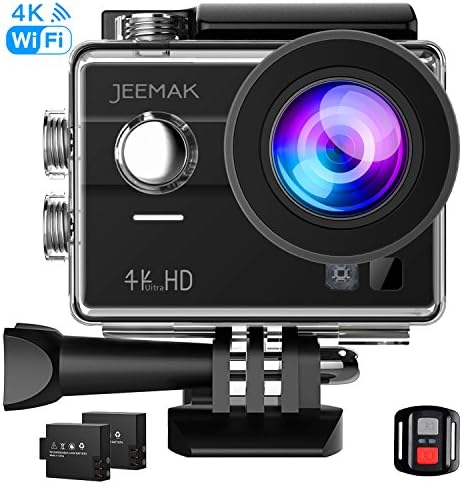 JEEMAK 4K Touchscreen Action Camera Wifi, 16MP Waterproof Sports Camera,Underwater Camcorder DV with 2 Battery and 27pcs Accessories Kit