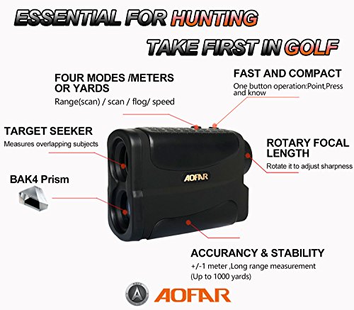 AOFAR Range Finder 1000 Yards Waterproof for Hunting Golf, 6X 25mm Measurer Laser Rangefinder with Speed Scan and Fog, Free Battery