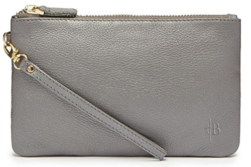 Mighty Purse Genuine Leather Phone Charging Wristlet Wallet - Grey Shimmer