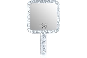 YEAKE Hand Mirror,Double-Sided Handheld 1X/5X Magnifying Mirror with Handle for Makeup, Shaving Mirror with Hole Hanging,Acry