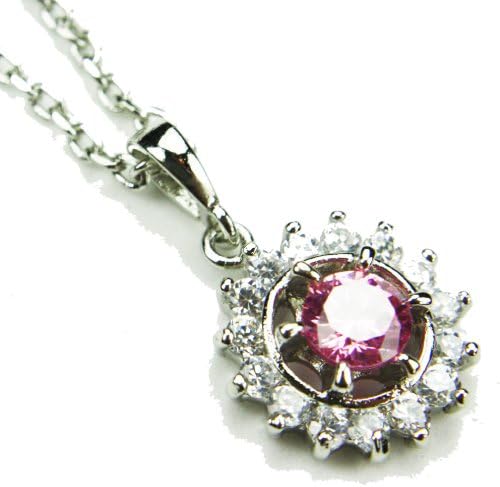 CZ-Saturn Necklace, Pink Topaz-Colored &amp; Diamond-Colored CZs, 18"