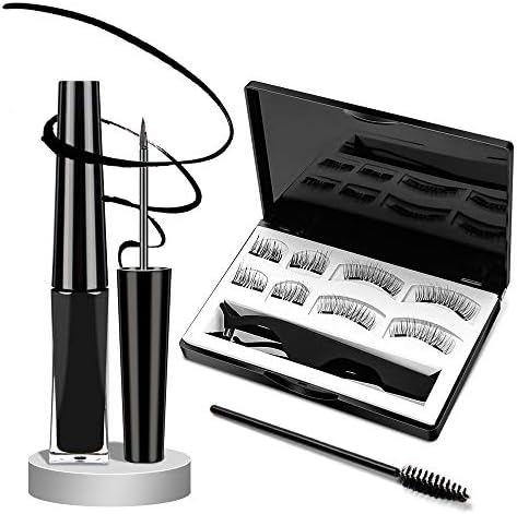 Magnetic Eyelashes Plus Magnetic Eyeliner 8 PCS of Natural Soft Lashes Ultra Thin and Reusable No Glue and Comfortable with Eyelash Applicator Tool