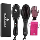 MiroPure Ionic Hair Straightener Brush with Heat Resistant Glove for Silky Frizz Free Hair Anti-Scald Ceramic Straightener Comb Ionic Hair Brush