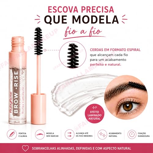 KIT 2 UN Gel para Sobrancelhas Brow Rise Ruby Rose – Fixação e Definição Perfeitas, Longa Duração, 8,3g Brow laminations gel incolor sobrancelhas
