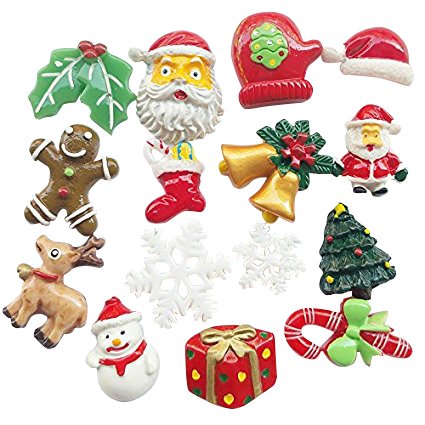 Chenkou Craft Random 20pcs Mix Lots Resin Flatback Flat Back X'Mas Christmas Santa Tree Claus Beer Snowman Snowflake Jingle Bell Sock Craft Embellishment