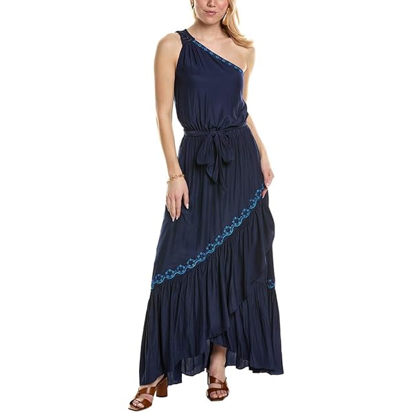 line and dot Willow One Shoulder Dress Capri Blue SM at