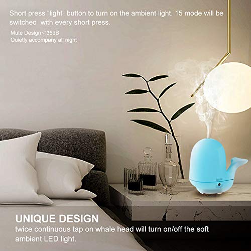 Cadrim Essential Oil Diffuser Tap-Tap LED Lights Ultrasonic Humidifier Aromatherapy Cool Mist Diffuser 200ml with 7 Colors Waterless Auto-Off No Noise for Home Decor Office Bedroom Living Room Baby